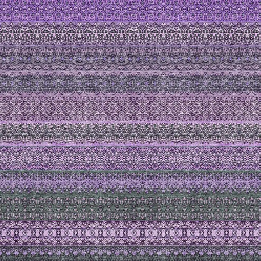 Purple And Ivory Striped Washable Area Rug With UV Protection Photo 3