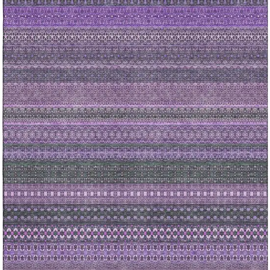 Purple And Ivory Striped Washable Area Rug With UV Protection Photo 4