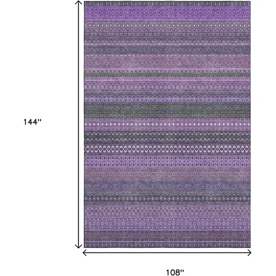 Purple And Ivory Striped Washable Area Rug With UV Protection Photo 3
