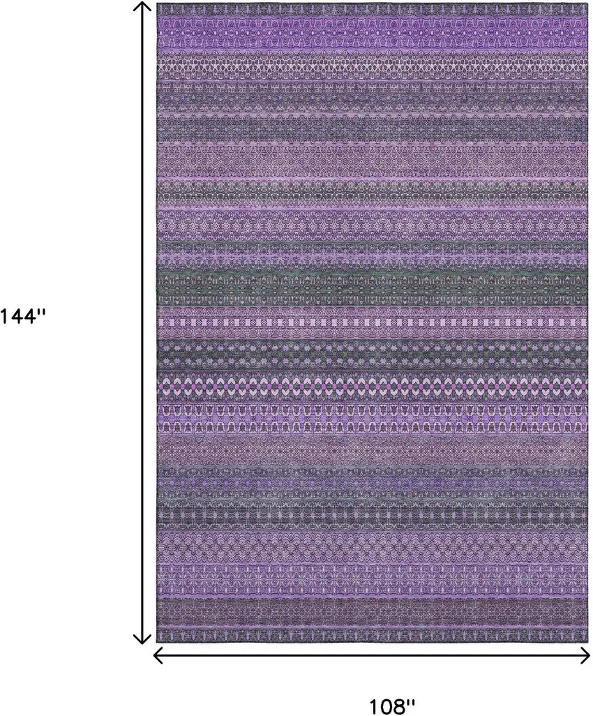 Purple And Ivory Striped Washable Area Rug With UV Protection Photo 3
