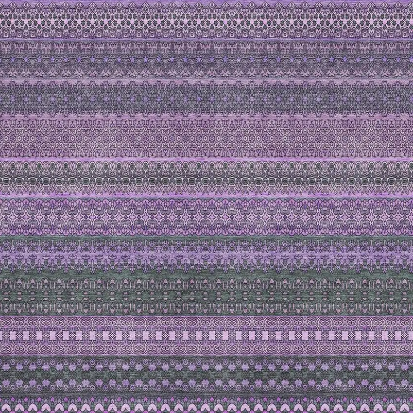 Purple And Ivory Striped Washable Area Rug With UV Protection Photo 3
