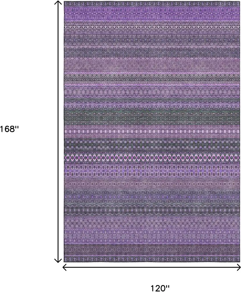 Purple And Ivory Striped Washable Area Rug With UV Protection Photo 3