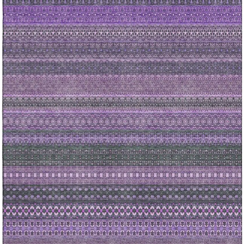 Purple And Ivory Striped Washable Area Rug With UV Protection Photo 4