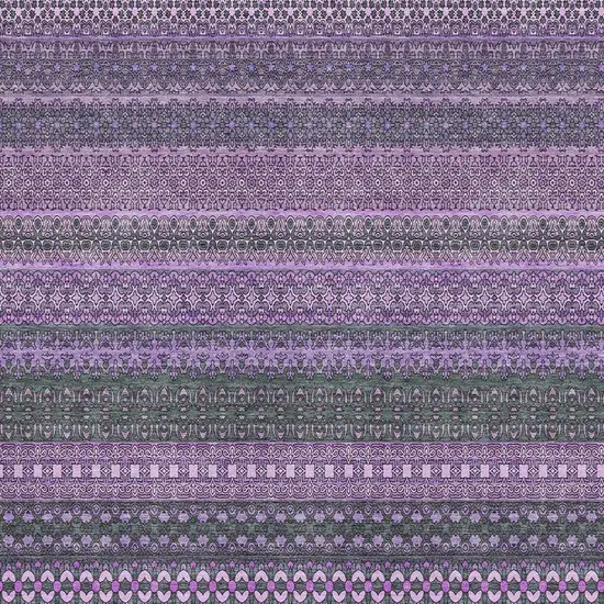 Purple And Ivory Striped Washable Area Rug With UV Protection Photo 3