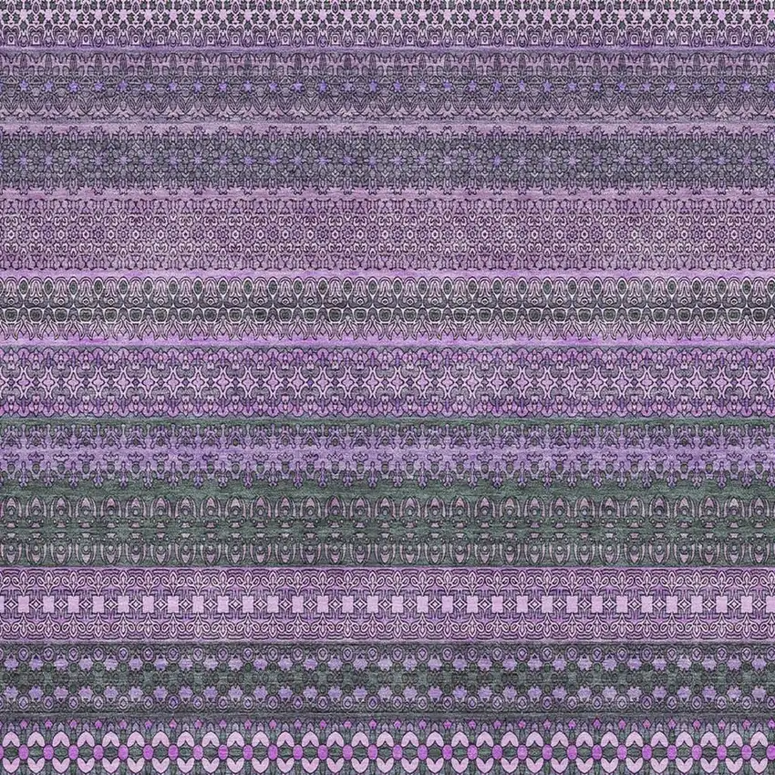 Purple And Ivory Striped Washable Area Rug With UV Protection Photo 3