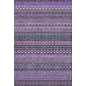 Photo of Purple And Ivory Striped Washable Area Rug With UV Protection