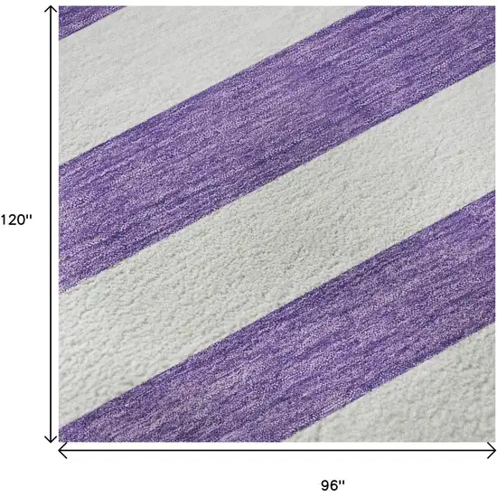 Purple And Ivory Striped Washable Area Rug With UV Protection Photo 9