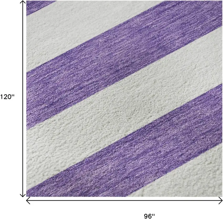 Purple And Ivory Striped Washable Area Rug With UV Protection Photo 9