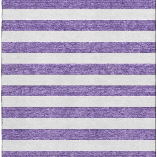 Purple And Ivory Striped Washable Area Rug With UV Protection Photo 5