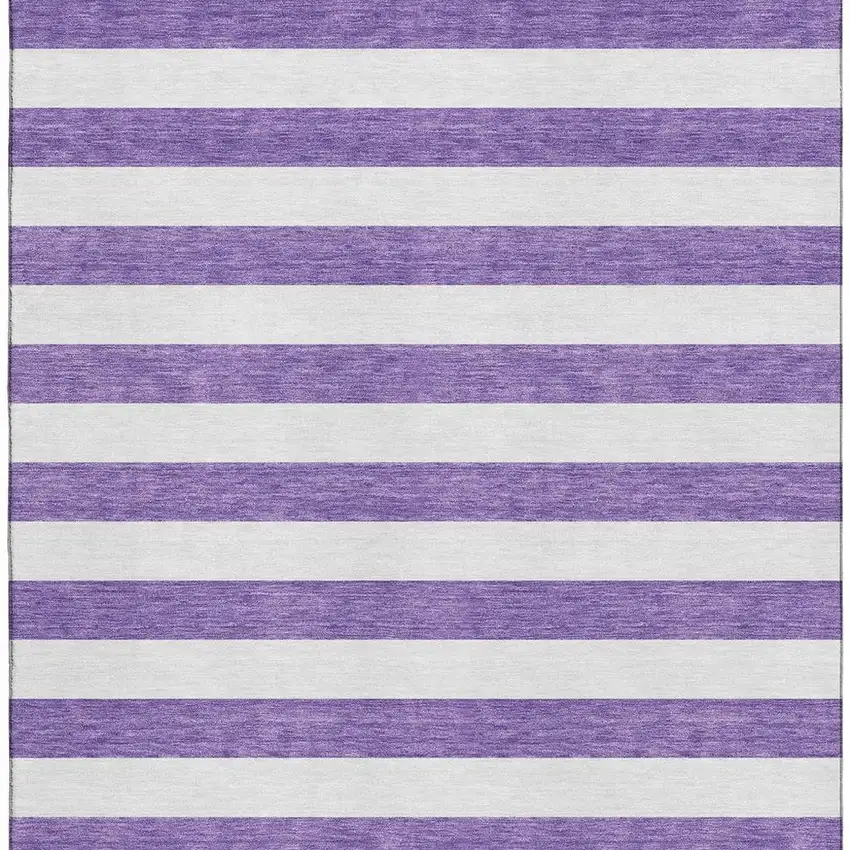 Purple And Ivory Striped Washable Area Rug With UV Protection Photo 5