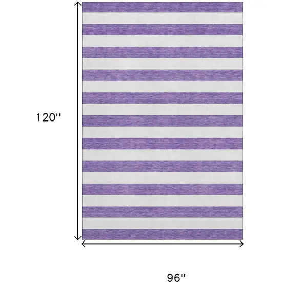 Purple And Ivory Striped Washable Area Rug With UV Protection Photo 3