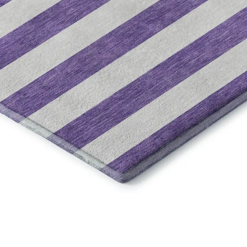 Purple And Ivory Striped Washable Area Rug With UV Protection Photo 7