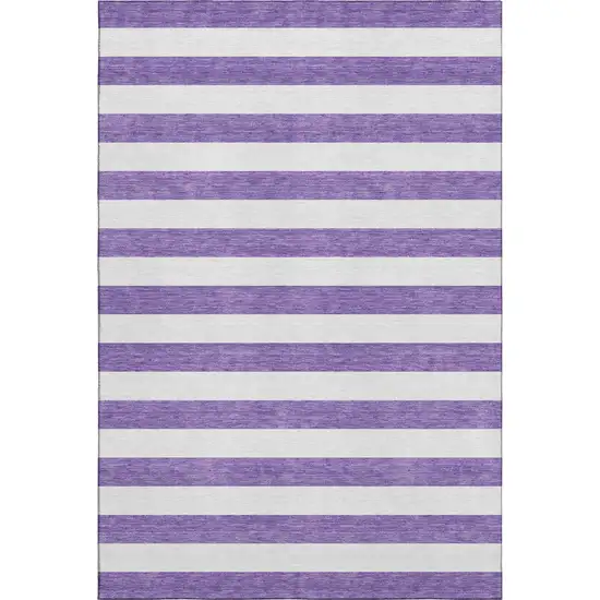 Purple And Ivory Striped Washable Area Rug With UV Protection Photo 5