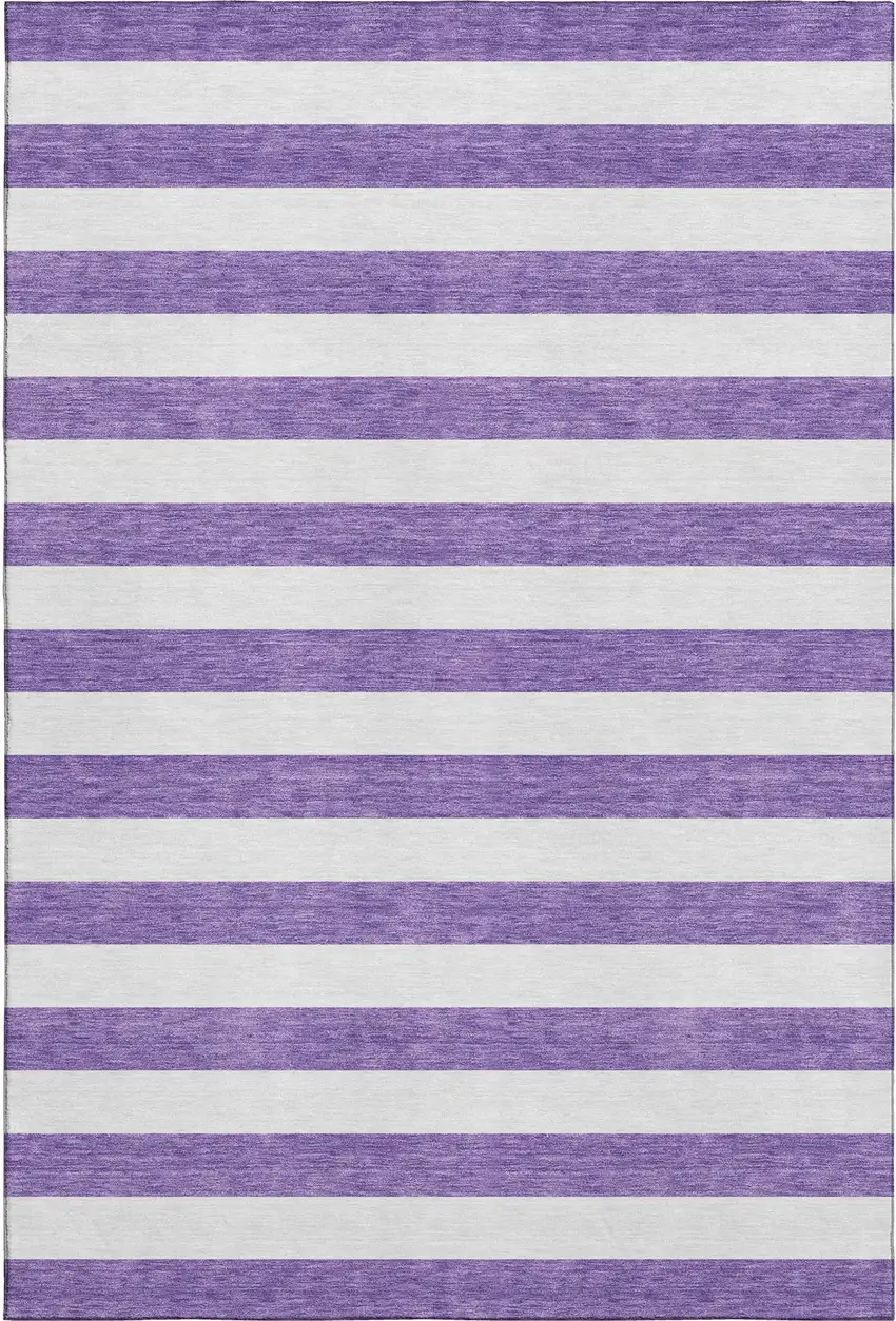 Purple And Ivory Striped Washable Area Rug With UV Protection Photo 5
