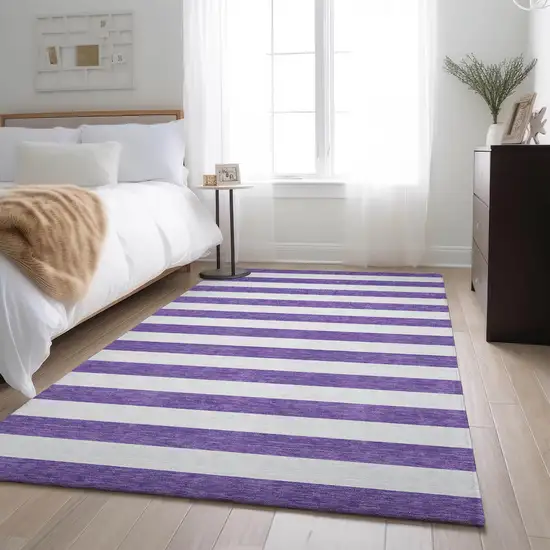 Purple And Ivory Striped Washable Area Rug With UV Protection Photo 3