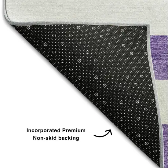 Purple And Ivory Striped Washable Area Rug With UV Protection Photo 6