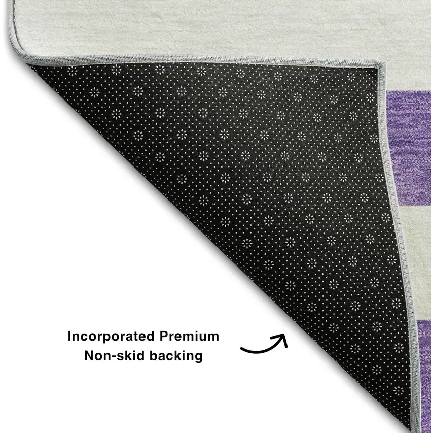 Purple And Ivory Striped Washable Area Rug With UV Protection Photo 6
