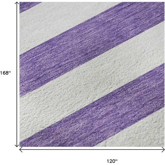 Purple And Ivory Striped Washable Area Rug With UV Protection Photo 9