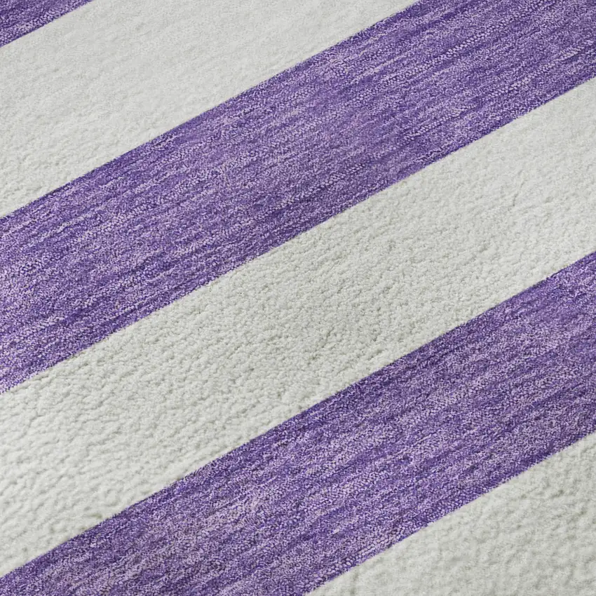 Purple And Ivory Striped Washable Area Rug With UV Protection Photo 1