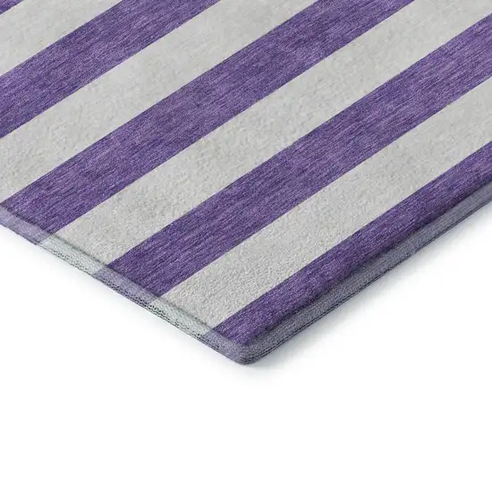 Purple And Ivory Striped Washable Area Rug With UV Protection Photo 7