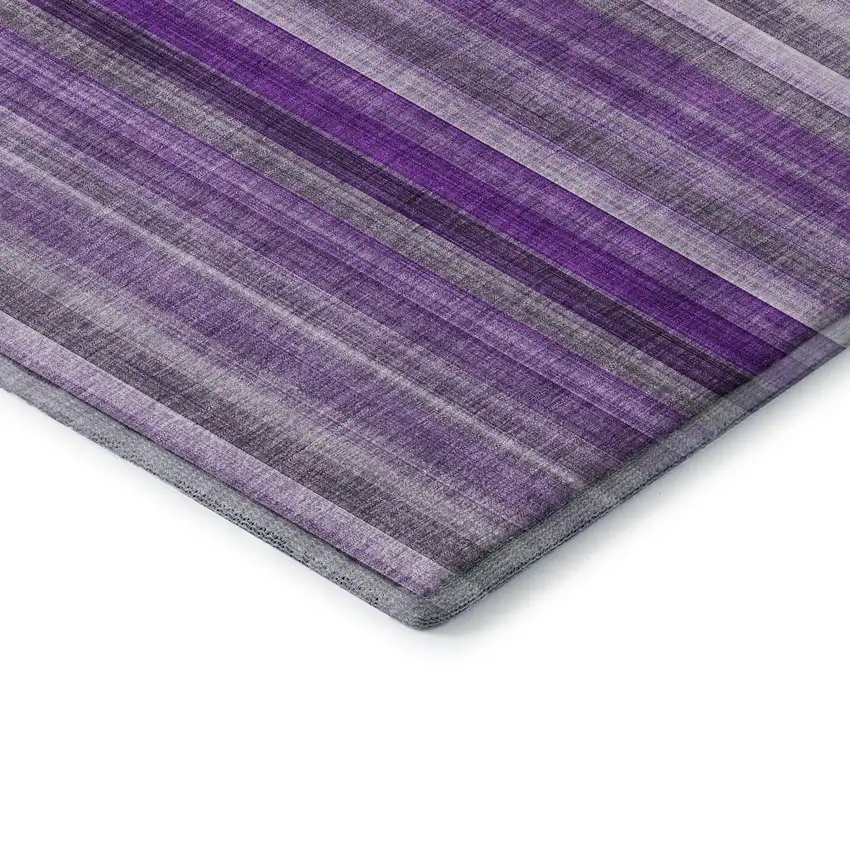 Purple And Ivory Striped Washable Area Rug With UV Protection Photo 9