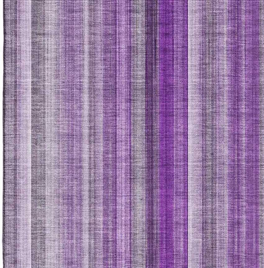Purple And Ivory Striped Washable Area Rug With UV Protection Photo 4