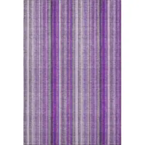 Photo of Purple And Ivory Striped Washable Area Rug With UV Protection