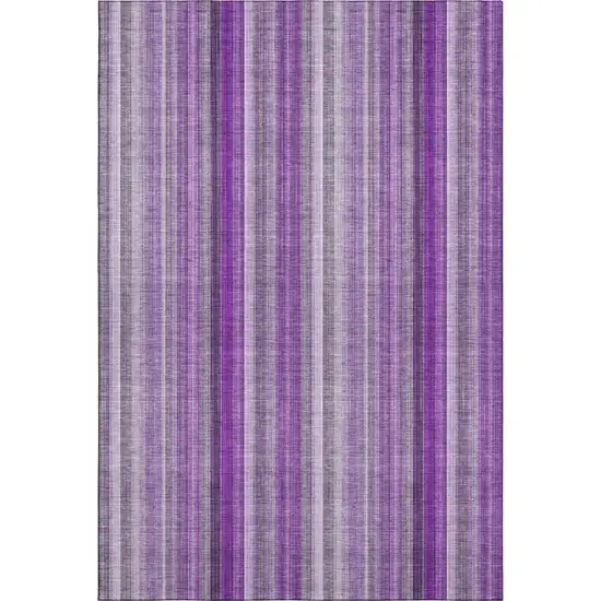 Purple And Ivory Striped Washable Area Rug With UV Protection Photo 1