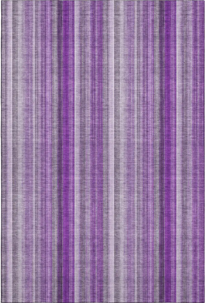 Purple And Ivory Striped Washable Area Rug With UV Protection Photo 1