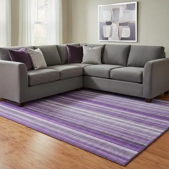 Purple And Ivory Striped Washable Area Rug With UV Protection Photo 1