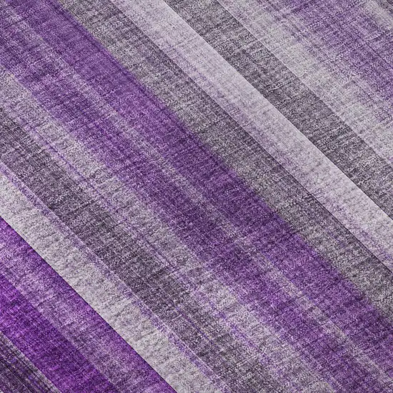 Purple And Ivory Striped Washable Area Rug With UV Protection Photo 9