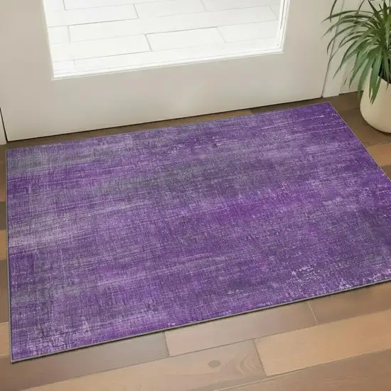 Purple And Ivory Striped Washable Area Rug With UV Protection Photo 2