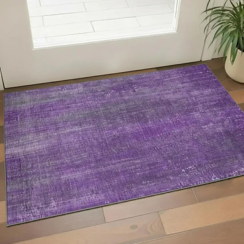 Purple And Ivory Striped Washable Area Rug With UV Protection Photo 2