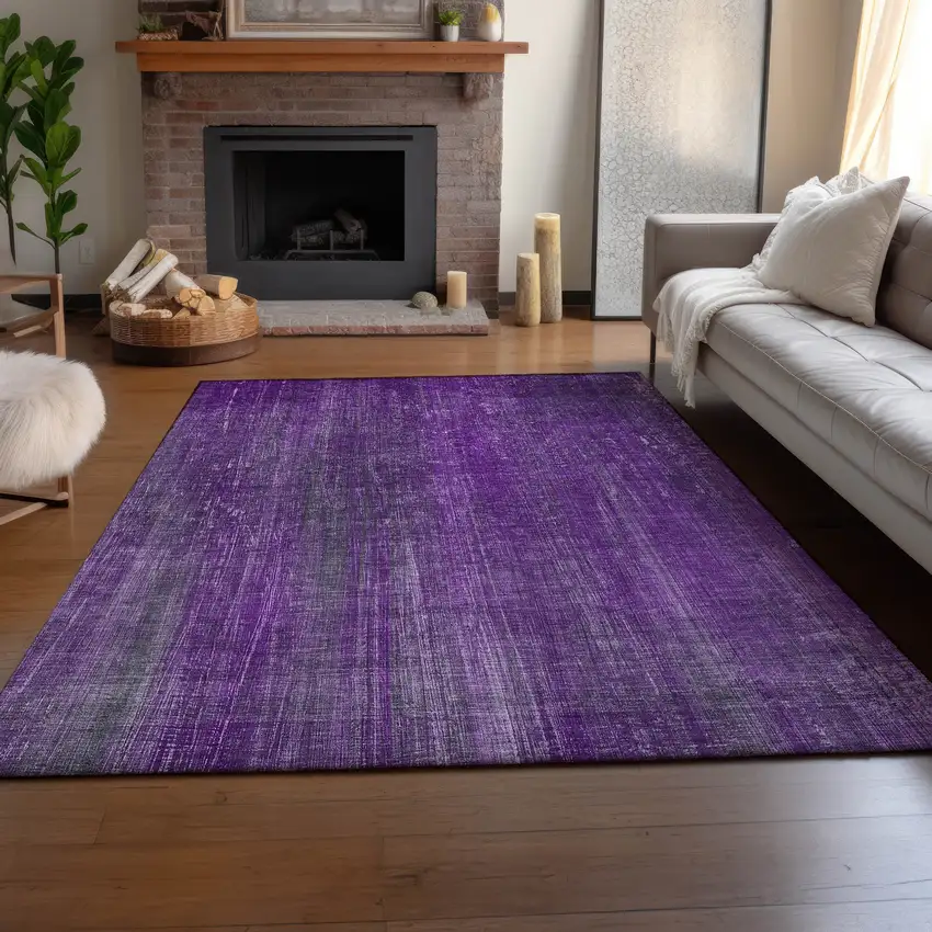 Purple And Ivory Striped Washable Area Rug With UV Protection Photo 8
