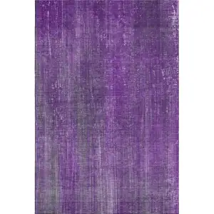 Photo of Purple And Ivory Striped Washable Area Rug With UV Protection
