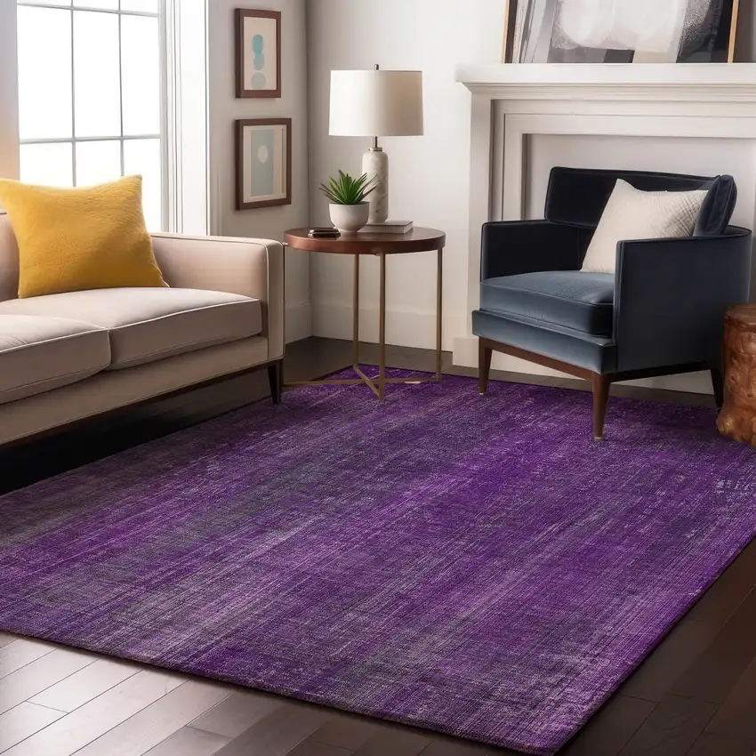 Purple And Ivory Striped Washable Area Rug With UV Protection Photo 4