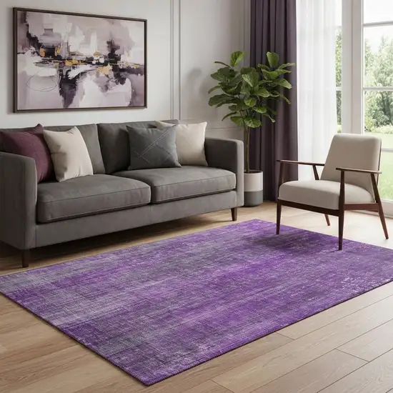 Purple And Ivory Striped Washable Area Rug With UV Protection Photo 1