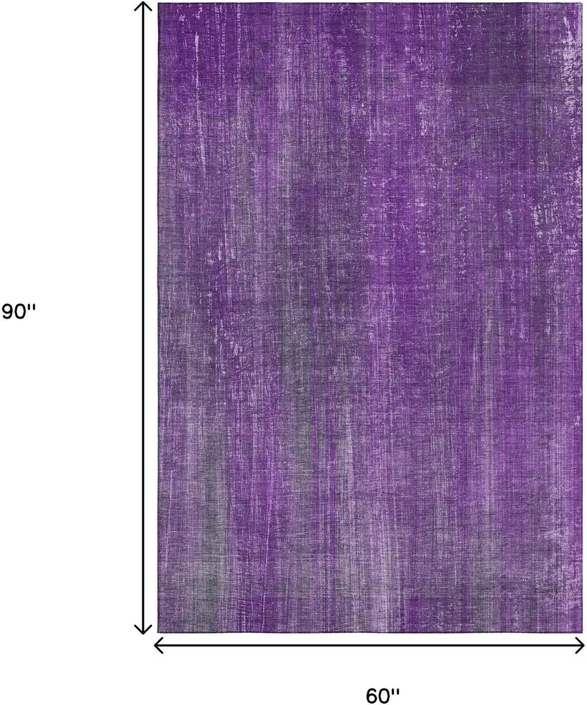 Purple And Ivory Striped Washable Area Rug With UV Protection Photo 6