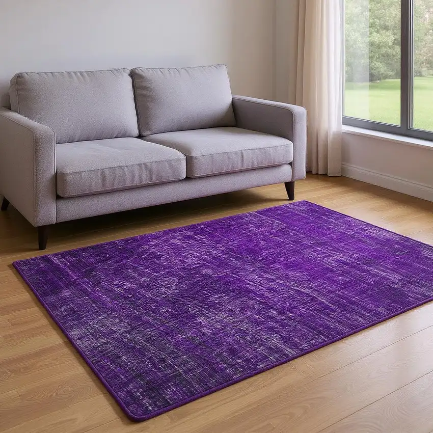 Purple And Ivory Striped Washable Area Rug With UV Protection Photo 2