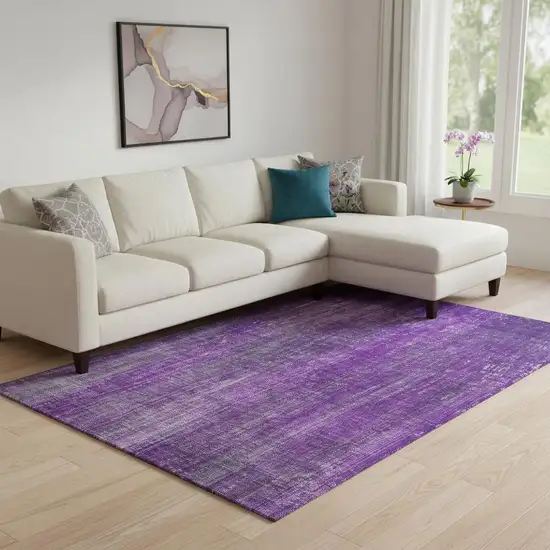 Purple And Ivory Striped Washable Area Rug With UV Protection Photo 1