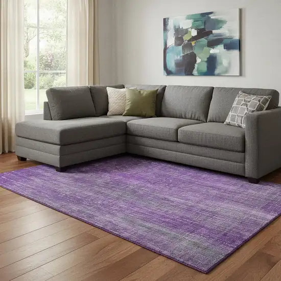 Purple And Ivory Striped Washable Area Rug With UV Protection Photo 1