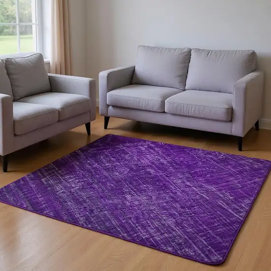 Purple And Ivory Striped Washable Area Rug With UV Protection Photo 2