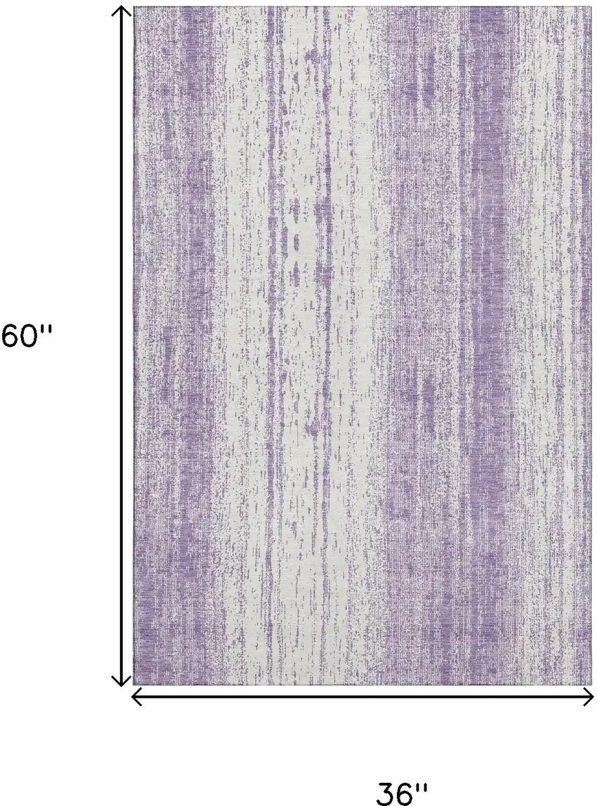 Purple And Ivory Striped Washable Area Rug With UV Protection Photo 3