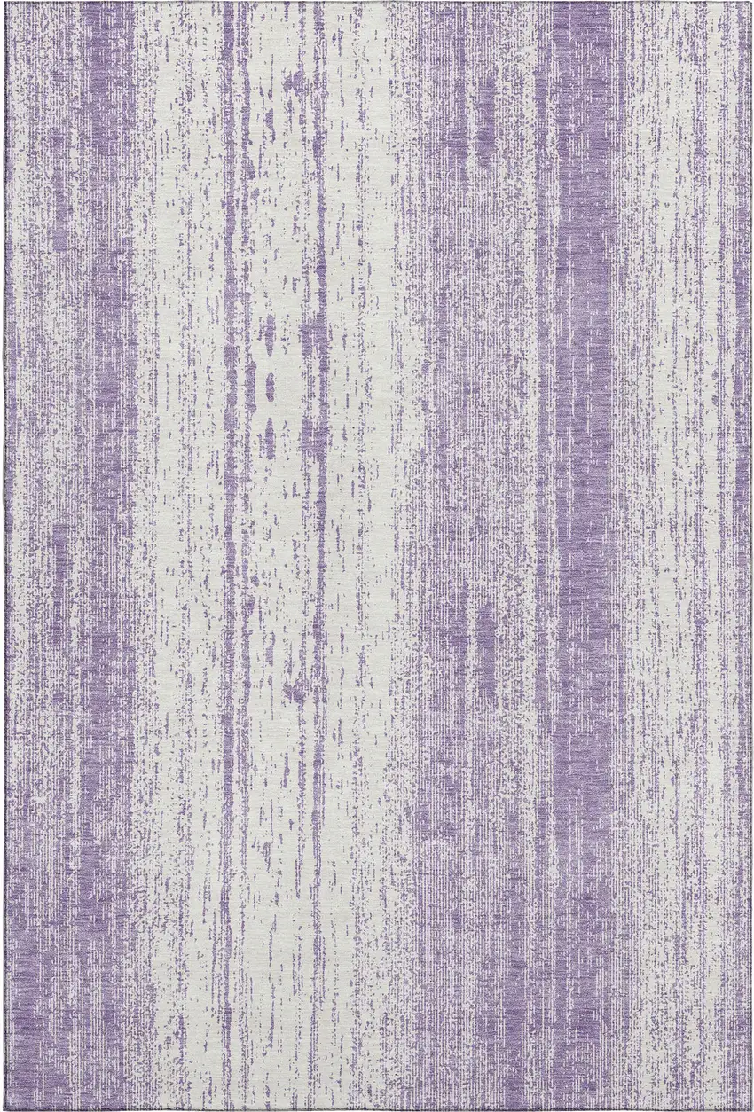 Purple And Ivory Striped Washable Area Rug With UV Protection Photo 7