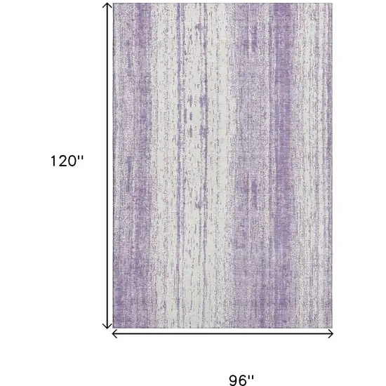 Purple And Ivory Striped Washable Area Rug With UV Protection Photo 3