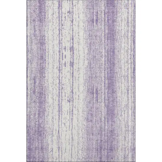 Purple And Ivory Striped Washable Area Rug With UV Protection Photo 7