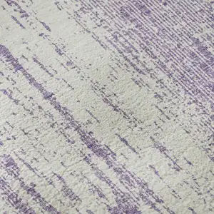 Photo of Purple And Ivory Striped Washable Area Rug With UV Protection