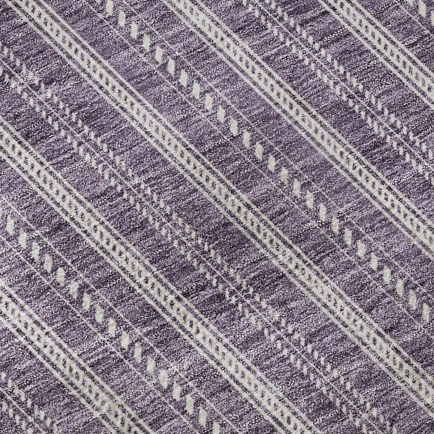 Purple And Ivory Striped Washable Area Rug With UV Protection Photo 9