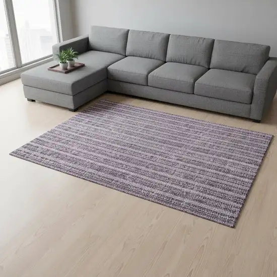 Purple And Ivory Striped Washable Area Rug With UV Protection Photo 2