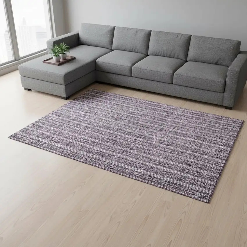 Purple And Ivory Striped Washable Area Rug With UV Protection Photo 2